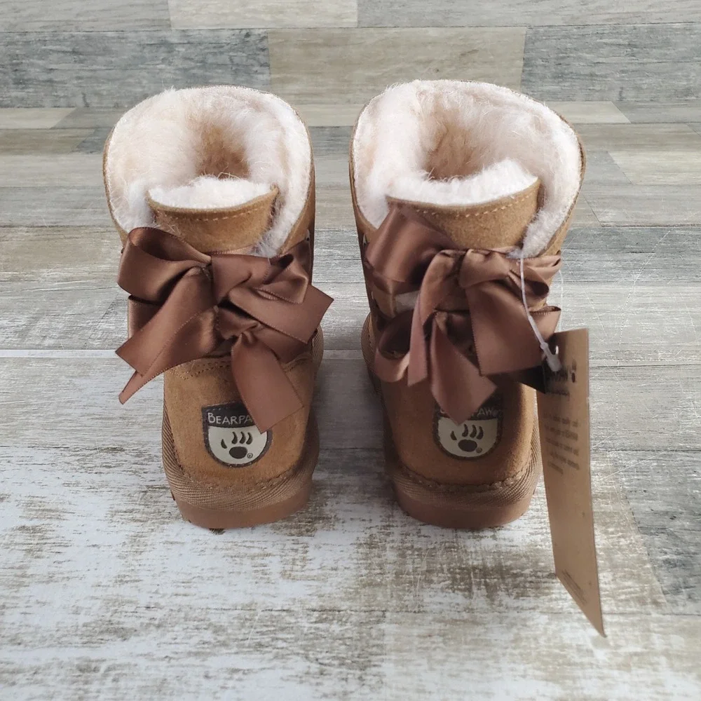 Bearpaw Milly Kids Snow Boots Sz 7 Brown Lined Suede Pull On Round Toe Classic